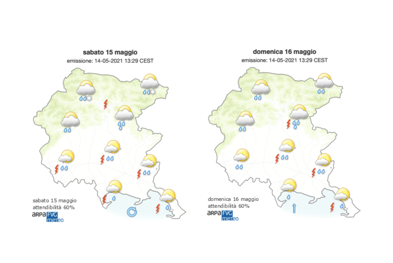 Immagine per Non cessa il maltempo sul Goriziano, probabili schiarite sulla costa